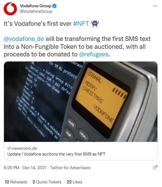 英國沃達豐公司也表示，計劃將拍賣所得全部捐贈給聯(lián)合國難民署，以支持那些被迫逃離家園的人。(圖片來源：英國沃達豐公司社交媒體截圖)