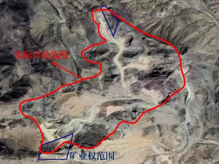 2021年5月的衛(wèi)星遙感影像顯示，白土崗子石料廠礦業(yè)權(quán)面積僅16.65畝，越界開采達(dá)207畝，超出12.4倍