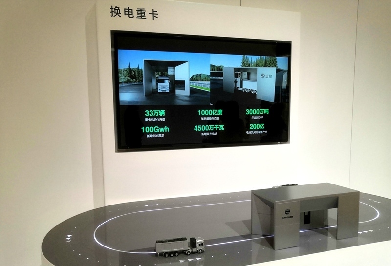 零碳產(chǎn)業(yè)園中換電重卡項(xiàng)目的演示模型。人民網(wǎng)記者 孫博洋攝