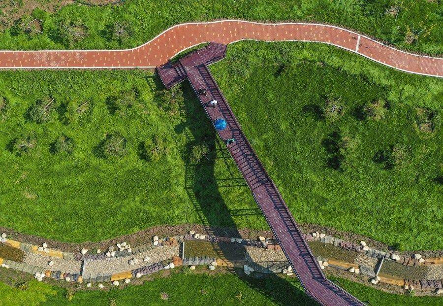 △游人在吉林長(zhǎng)春市九臺(tái)區(qū)清水村千畝苗木花卉休閑旅游觀光產(chǎn)業(yè)園區(qū)參觀游覽。