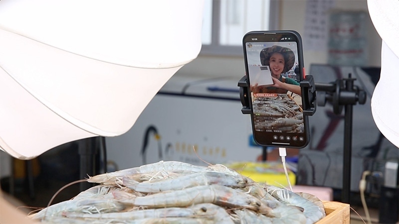 江蘇連云港，村民進(jìn)行直播銷(xiāo)售。范堯攝