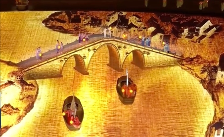 △9月23日，杭州第19屆亞洲運(yùn)動(dòng)會(huì)開幕式現(xiàn)場的拱宸橋形象。