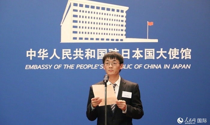 獲獎學生代表、大阪大學博士生劉亞飛發(fā)表感言。人民網(wǎng) 許可攝