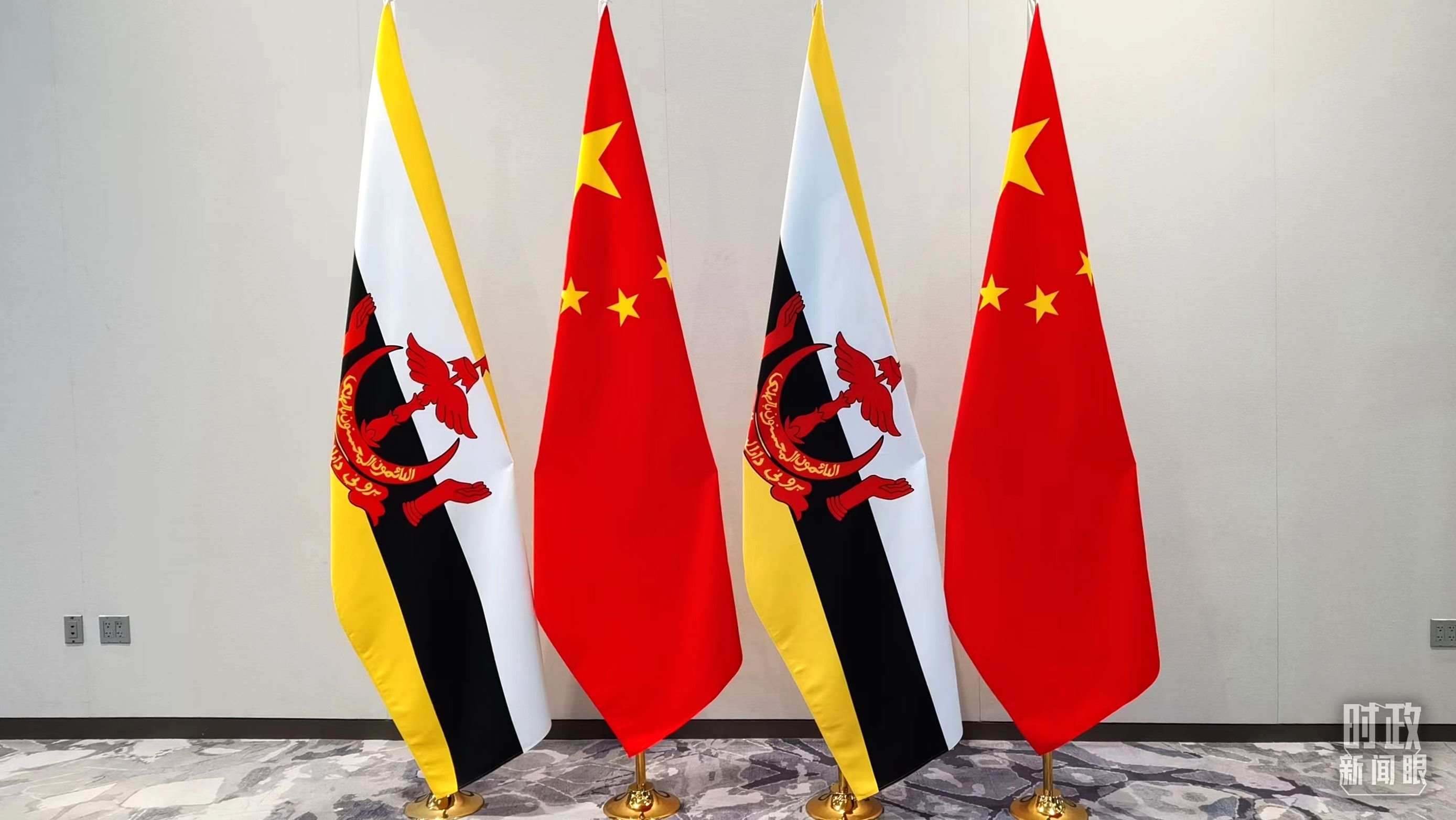 △會談現(xiàn)場的中文兩國國旗。（總臺央視記者郭鴻拍攝）