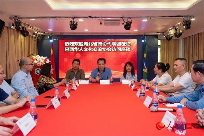 湖北省政協(xié)經(jīng)濟(jì)委員會(huì)主任王兆民（中）在座談會(huì)上致辭。 人民網(wǎng)記者 陳海琪攝