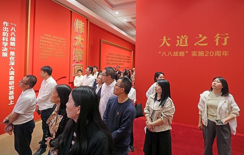 大道之行——“八八戰(zhàn)略”實(shí)施20周年大型主題展覽開(kāi)展以來(lái)，觀眾絡(luò)繹不絕。