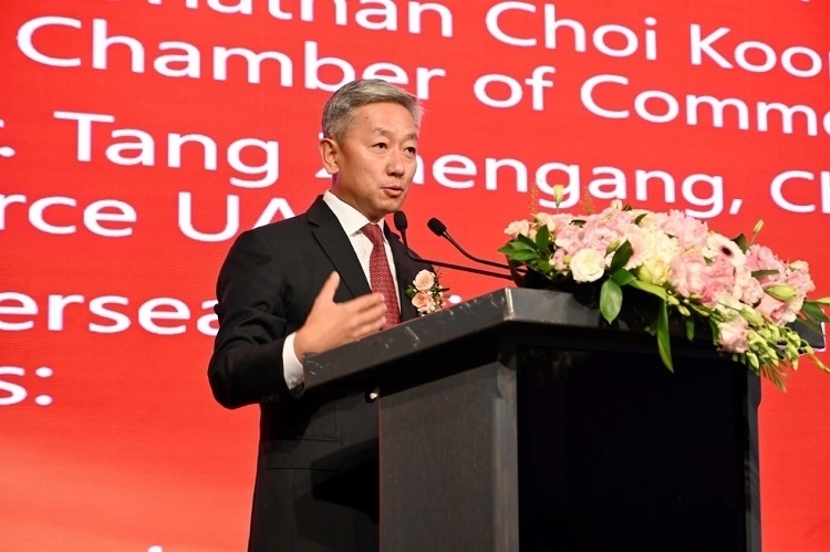 中國駐阿聯(lián)酋大使張益明致辭。阿聯(lián)酋中華工商總會供圖