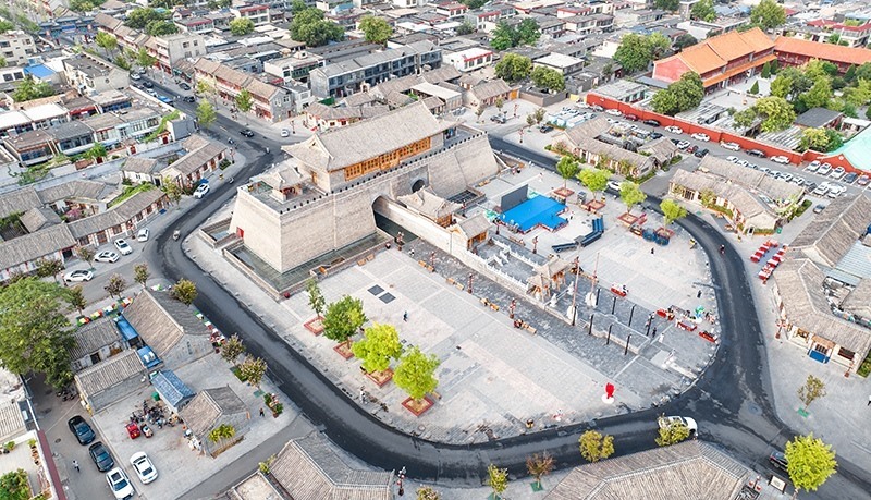 2022年9月8日，航拍河北正定古城陽和樓與正定歷史文化街。