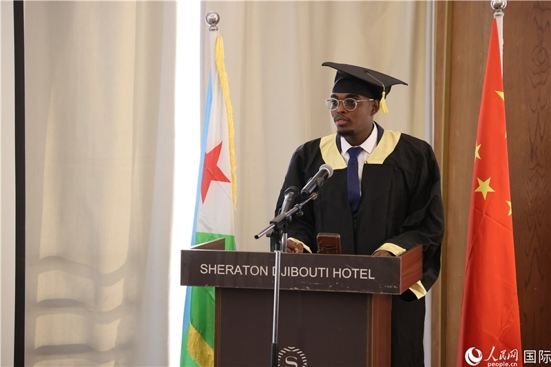 吉布提魯班工坊2023屆畢業(yè)生代表發(fā)言。人民網(wǎng)記者 張志文攝