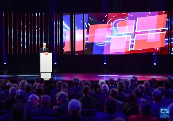 4月21日，挪威首相斯特勒在德國漢諾威工業(yè)博覽會開幕式上致辭。挪威是今年展會主賓國。新華社記者 任鵬飛 攝