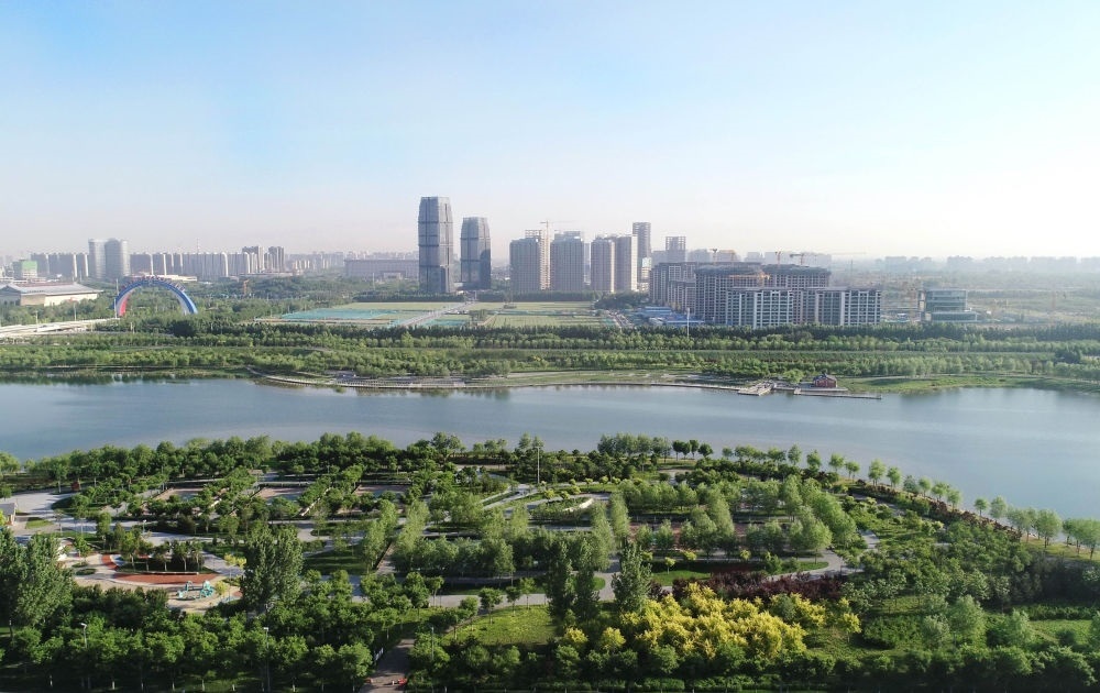 石家莊市滹沱河景色（2022年5月16日攝，無人機(jī)照片）。新華社記者 楊世堯 攝