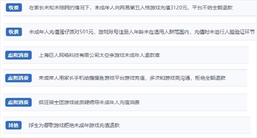 網(wǎng)友涉及“熊孩子”氪金相關(guān)投訴問(wèn)題。（“人民投訴”用戶投訴截圖）