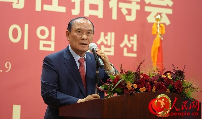 金漢圭在招待會(huì)上致辭。人民網(wǎng) 李帆攝