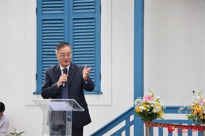 中國駐巴西大使祝青橋在開園儀式上發(fā)表致辭。人民網(wǎng)記者 張志文攝