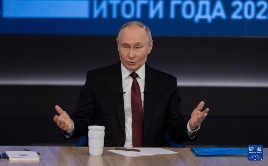 12月19日，在俄羅斯首都莫斯科，俄羅斯總統(tǒng)普京在“年度盤點(diǎn)”活動(dòng)上講話。新華社記者 白雪騏 攝
