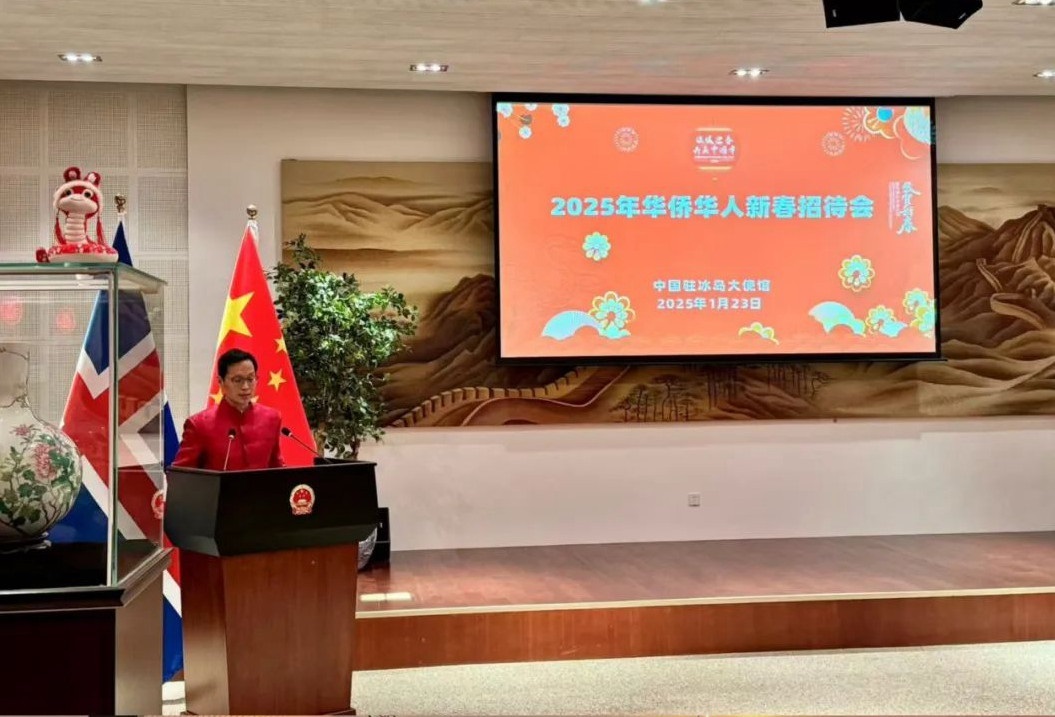 中國駐冰島大使何儒龍致辭。中國駐冰島大使館供圖