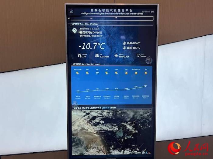 摩天輪等候大廳實時顯示的氣象信息。人民網(wǎng) 高清揚攝