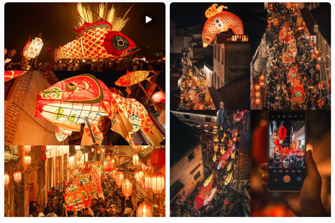 魚燈相關(guān)視頻、圖片獲得數(shù)萬點贊。社交媒體截圖